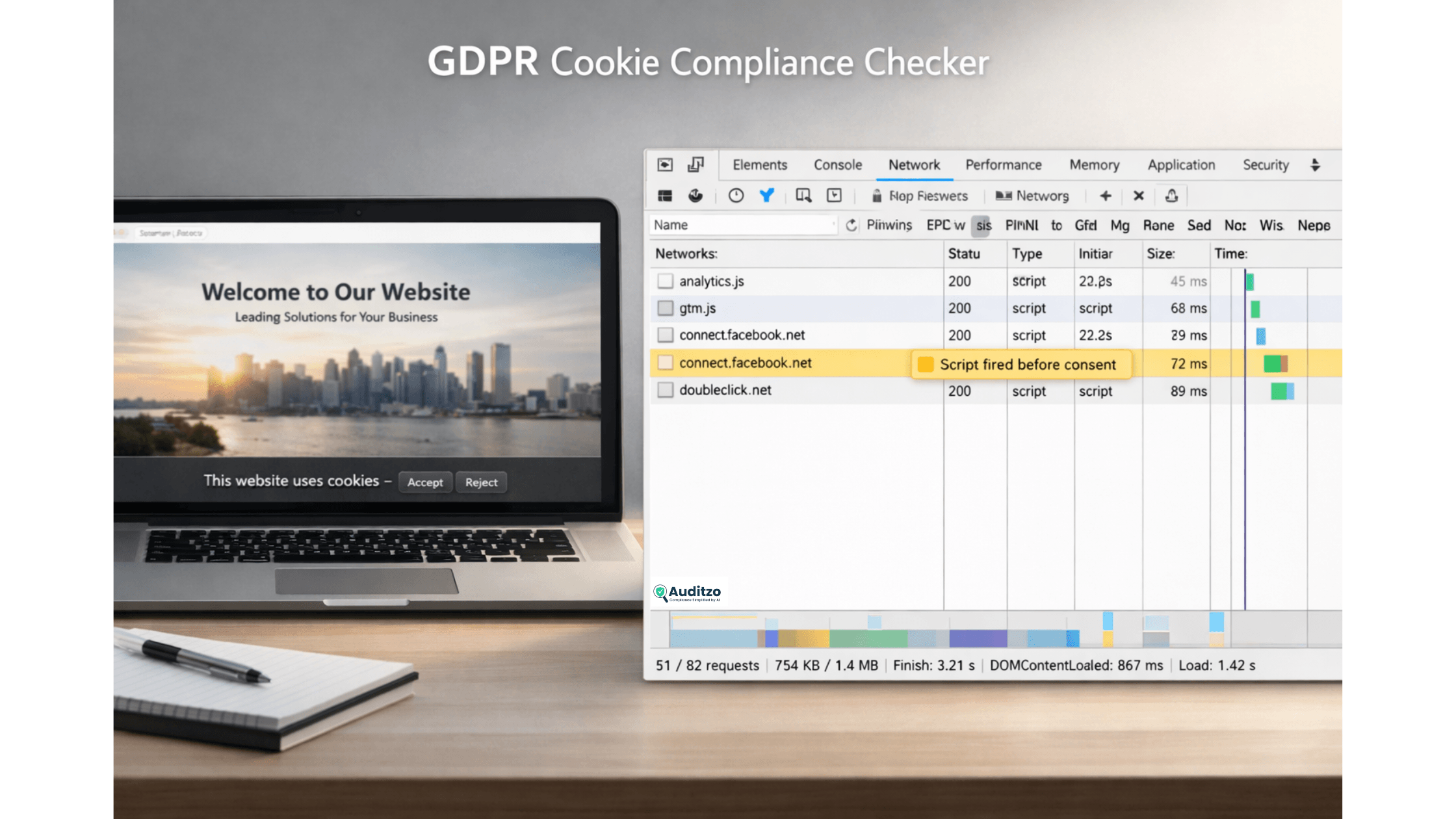 GDPR cookie compliance checker detecting tracking scripts before consent
